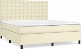 vidaXL Κρεβάτι Boxspring με Στρώμα Κρεμ 160x200εκ. από Συνθετικό Δέρμα