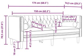 Καναπές Chesterfield Σετ 3 Τεμ. με Στηρίγματα Σκ. Γκρι Βελούδο - Γκρι