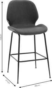 Σκαμπό bar Impel pakoworld μεταλλικό μαύρο-ύφασμα ανθρακί