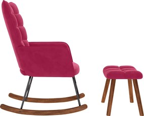 vidaXL Κουνιστή πολυθρόνα με σκαμνί Wine Red Velvet