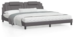 Κρεβάτι με Στρώμα Γκρι 200x200 εκ. Συνθετικό Δέρμα - Γκρι
