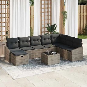 vidaXL Σετ Καναπέ Κήπου 9 pcs Γκρι 55 x 62 x 69 εκ Πολυ ράταν