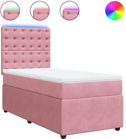 vidaXL Κρεβάτι Boxspring με Στρώμα Ροζ 80 x 200 εκ. Βελούδινο