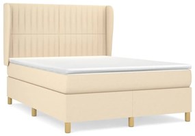 vidaXL Κρεβάτι Boxspring με Στρώμα Κρεμ 140x190 εκ. Υφασμάτινο