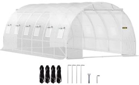 VEVOR Walk-in Tunnel Greenhouse, 20 x 10 x 7 ft Portable Plant Hot House w/ Galvanized Steel Hoops, 3 Top Beams, 4 Diagonal Poles, 2 Zippered Doors &amp; 12 Roll-up Windows, White