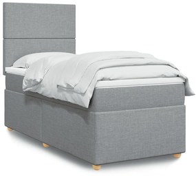 Κρεβάτι Boxspring με Στρώμα Ανοιχτό Γκρι 90x190 εκ. Υφασμάτινο