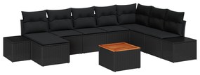 vidaXL Σετ 9 τεμαχίων Καναπέ Κήπου με Μαξιλάρια Μαύρο Πολυρατάν Ακακίας