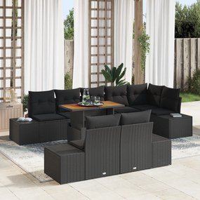 vidaXL Σετ 9 Τεμαχίων Εξωτερικής Σαλονάρας Με Μαξιλάρια Μαύρο Πολυ Ράτταν