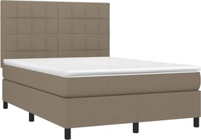 vidaXL Κρεβάτι Boxspring με Στρώμα &amp; LED Taupe 140x190 εκ. Υφασμάτινο