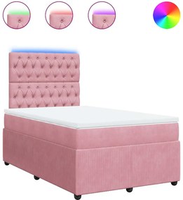 vidaXL Κρεβάτι Boxspring με Στρώμα Ροζ 120x190 εκ. Βελούδινο