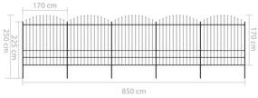 vidaXL Κάγκελα Περίφραξης με Λόγχες Μαύρα (1,75-2) x 8,5 μ. Ατσάλινα