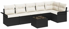 vidaXL Σετ Καναπέ Κήπου με μαξιλάρι 7 pcs Μαύρο Πολυ ράταν