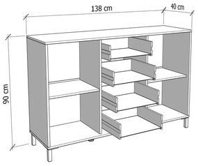 Μπουφές Avignon 138 3K4F2V Artisan oak - Μαύρο 139x40x90εκ. 139x40x90 εκ.