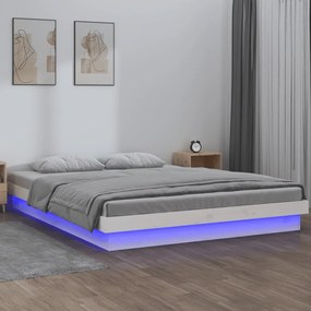 vidaXL Πλαίσιο Κρεβατιού LED Λευκό 150x200 εκ. King Size Μασίφ Ξύλο