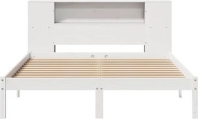 vidaXL Κρεβάτι Βιβλιοθήκη Χωρίς Στρώμα Λευκό 135x190 εκ Μασίφ Πεύκο