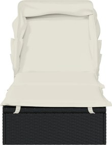 vidaXL Ξαπλώστρα Πτυσσόμενη Οροφή Μαύρη 213 x 63 x 97 εκ. Συνθ. Ρατάν