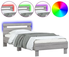 vidaXL Πλαίσιο Κρεβατιού με Κεφαλάρι και LED Γκρι sonoma 90 x 200 εκ.