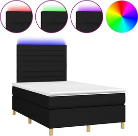 vidaXL Κρεβάτι Boxspring με Στρώμα &amp; LED Μαύρο 120x190 εκ. Υφασμάτινο