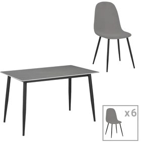 Intrahome Τραπεζαρία Bella-Gustas Intrahome σετ 7τμχ γκρι βελούδο-γκρι μαρμάρου sintered stone-μαύρο μέταλλο 160x80x75εκ | SKU: INTRAPA-311112177