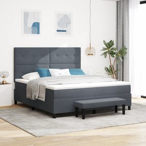 vidaXL Κρεβάτι με Στρώμα και Πάγκο Σκούρο Γκρι 180x200 εκ. Βελούδο