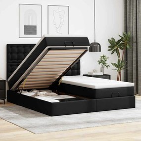 vidaXL Οθωμανικό κρεβάτι με στρώματα &amp; LEDs Μαύρο Faux Leather