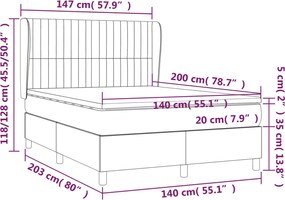 vidaXL Κρεβάτι Boxspring με Στρώμα Σκούρο Γκρι 140x200 εκ Υφασμάτινο
