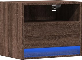 vidaXL Κομοδίνο Επιτοίχιο με Φώτα LED Καφέ Δρυς