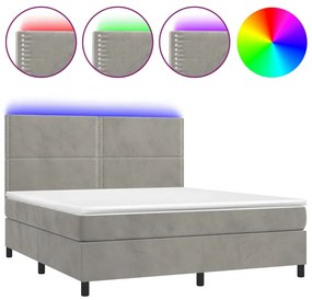 vidaXL Κρεβάτι Boxspring με Στρώμα & LED Αν.Γκρι 160x200 εκ. Βελούδινο