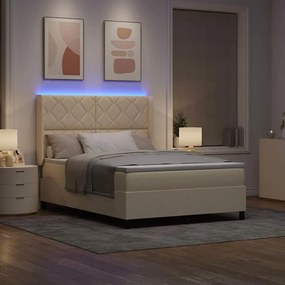 vidaXL LED Κρεβάτι με βάθρο με κεφαλάρι Κρεμ 140 x 200 cm ύφασμα