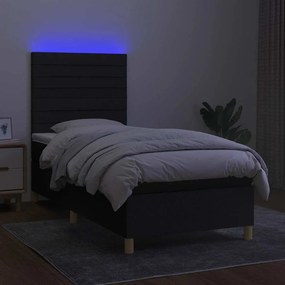 vidaXL Κρεβάτι Boxspring με Στρώμα &amp; LED Μαύρο 90x200 εκ. Υφασμάτινο