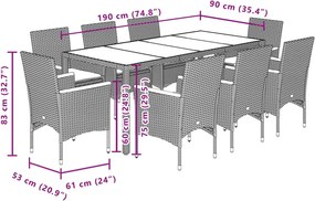 vidaXL Σετ Τραπεζαρίας Κήπου 9 τεμ. Μπεζ Συνθ. Ρατάν/Ακακίας Μαξιλάρια