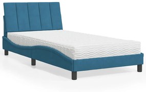 Κρεβάτι με Στρώμα Hanko Μπλε 100x200 εκ. Βελούδινος