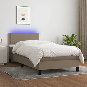 vidaXL Κρεβάτι Boxspring με Στρώμα &amp; LED Taupe 100x200 εκ. Υφασμάτινο