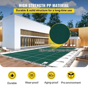 VEVOR Pool Safety Cover 18x38ft, Inground Pool Cover fit for 16x36 ft Pool, Rectangle Inground Safety Pool Cover Green Mesh Solid Pool Safety Cover for Swimming Pool Winter Safety Cover