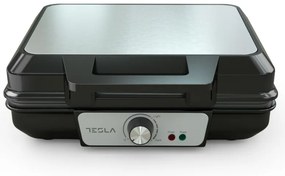 Συσκευή για βάφλες Tesla WM200BX, 1000W, Για 2 βάφλες, Αντικολλητικές πλάκες, 140 - 220C, Ασήμι/Μαύρο