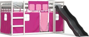vidaXL Κουκέτα με Τσουλήθρα και Κουρτίνες Ροζ 80x200 εκ.