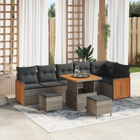 vidaXL Σετ Καναπέ Κήπου με μαξιλάρι 9 pcs Γκρι 80 x 80 x 71 cm