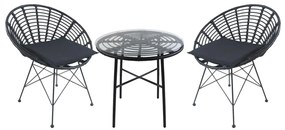 Σετ Τραπεζαρία Κήπου ArteLibre APPIUS Μαύρο Μέταλλο/Rattan/Γυαλί Με 2 Καρέκλες 14990388