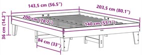 Σκελετός Κρεβατιού Χωρίς Στρώμα 140x200 εκ Μασίφ Ξύλο Πεύκου - Καφέ