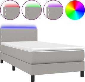 vidaXL Κρεβάτι Boxspring με Στρώμα &amp; LED Αν.Γκρι 80x200 εκ. Υφασμάτινο