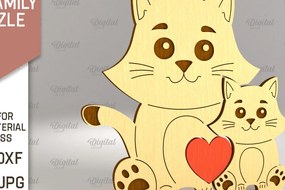 Intra απο ξύλο plywood 3mm-4mm πάχος Cat Family Puzzle . Γάτα Δίασταση 30x20 cm INTRAFABR-90004810