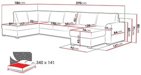 Γωνιακός Καναπές Comfivo 262, Λειτουργία ύπνου, Αποθηκευτικός χώρος, 370x186x85cm, 172 kg, Πόδια: Ξύλο | Epipla1.gr