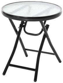 Outsunny Τραπέζι κήπου, βοηθητικό τραπέζι, μπιστρό τραπέζι με γυάλινη επιφάνεια στρογγυλό αναδιπλούμενο μεταλλικό Ø45 μαύρο