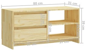 Έπιπλο Τηλεόρασης 80 x 31 x 39 εκ. από Μασίφ Ξύλο Πεύκου - Καφέ