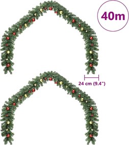 vidaXL Χριστουγεννιάτικη στεφάνη με 600 LED 2 pcs Πράσινο PVC