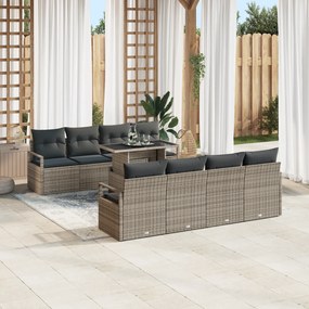vidaXL Σετ Καναπέ Κήπου 9 Τεμαχίων με Μαξιλάρια Γκρι Πολυ Ρατάν