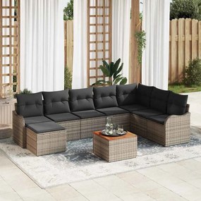 vidaXL Σετ Καναπέ Κήπου Γκρι 9 pcs Γκρι Μεγάλο Ρατάν, Πολυεστέρας