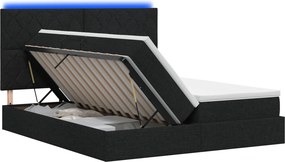 vidaXL LED Κρεβάτι αποθήκευσης με στρώμα Μαύρο 200 x 200 cm Ύφασμα