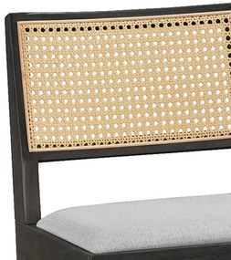 Σκαμπό bar Winslow pakoworld ξύλο rubberwood μαύρο-pvc rattan φυσικό-ύφασμα γκρι 44.5x46x98εκ