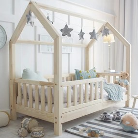 Κρεβάτι Παιδικό Montessori Bianco με κάγκελα 30cm σε Φυσικό  Ξύλο  90×190cm  Luletto (Δώρο 10% έκπτωση στο Στρώμα)